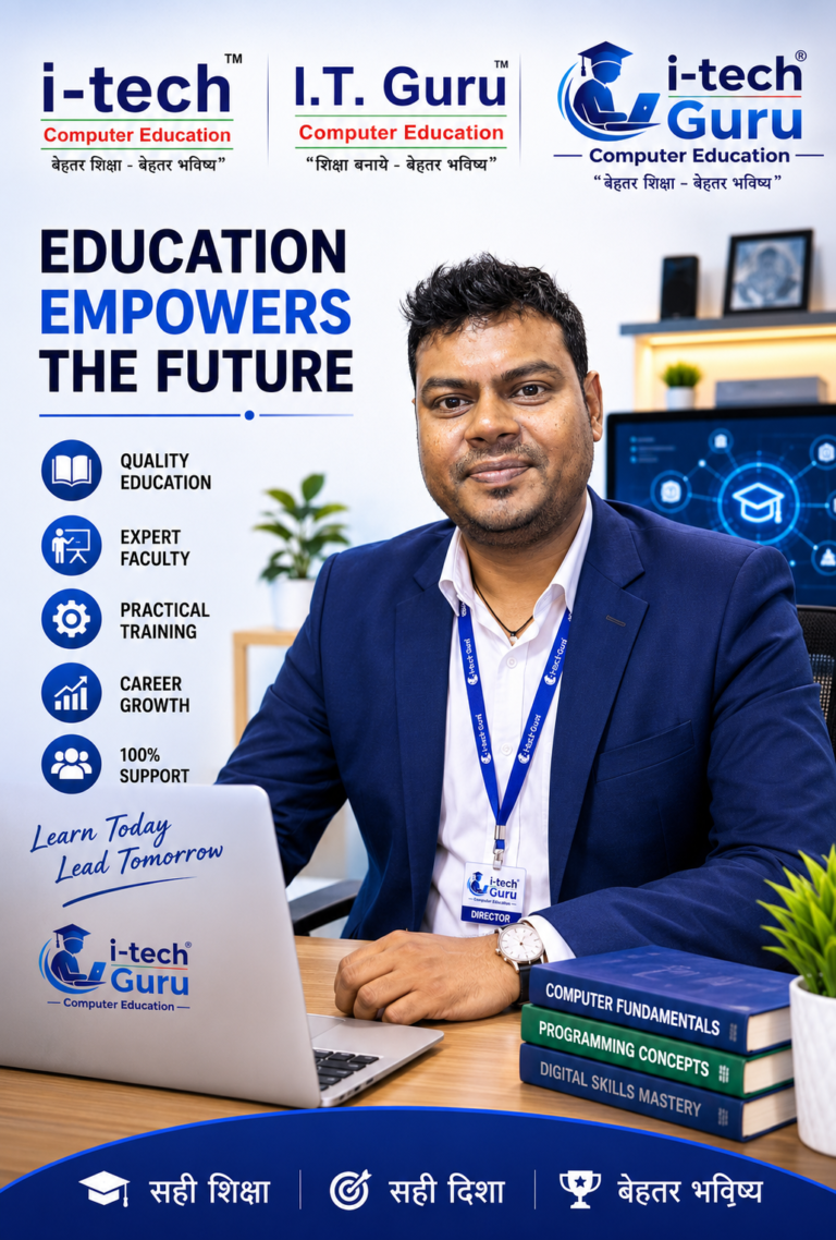 Omprakash Vishwakarma, Founder and Director of i-tech Guru Computer Education and I.T. Guru Computer Education, leading a professional computer training institute offering practical computer education, AI, programming, accounting, digital skills, and career-oriented courses.